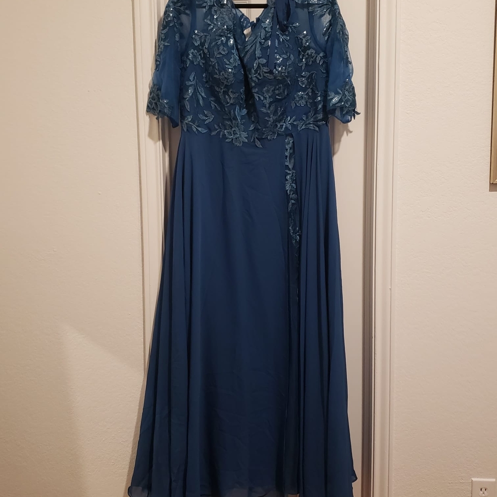 Blue Flutter Sleeve Wrap Gown for Weddings